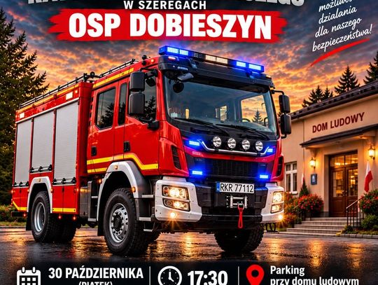 Plakat zapraszający na uroczyste powitanie nowego samochodu ratowniczo-gaśniczego OSP Dobieszyn