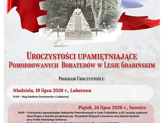 Plakat uroczystości upamiętniających Pomordowanych Bohaterów w Lesie Grabińskim w 2026 roku