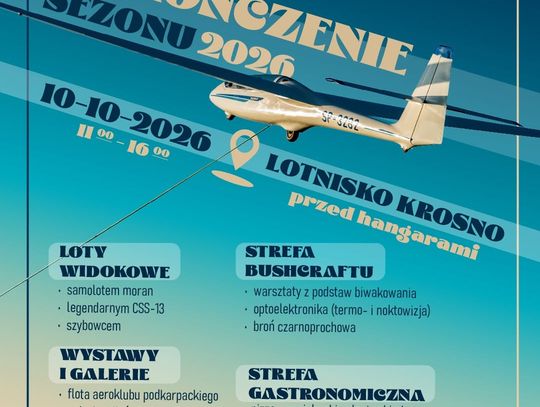 Plakat wydarzenia Zakończenie sezonu 2026 organizowanego przez Aeroklub Podkarpacki w Krośnie