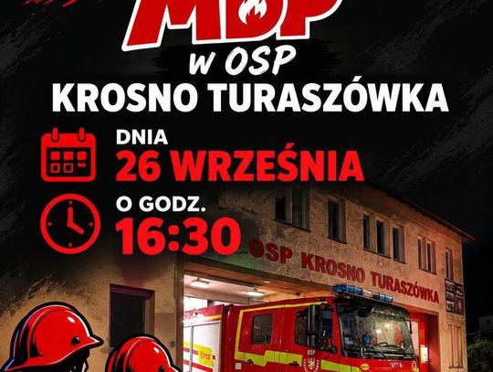 Plakat informujący o zbiórce MDP w OSP Krosno Turaszówka 26 września o 16:30