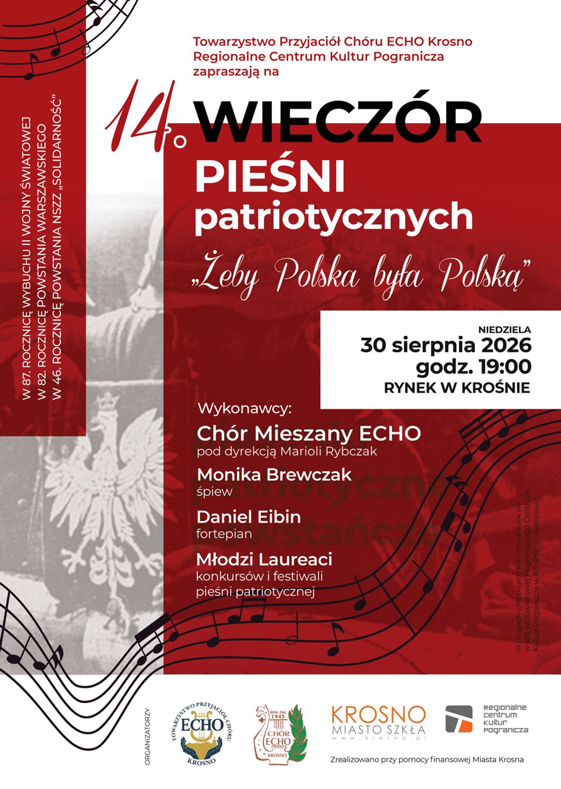 14. Wieczór Pieśni patriotycznych „Żeby Polska była Polską” Plakat 14. Wieczoru Pieśni patriotycznych „Żeby Polska była Polską” w Krośnie