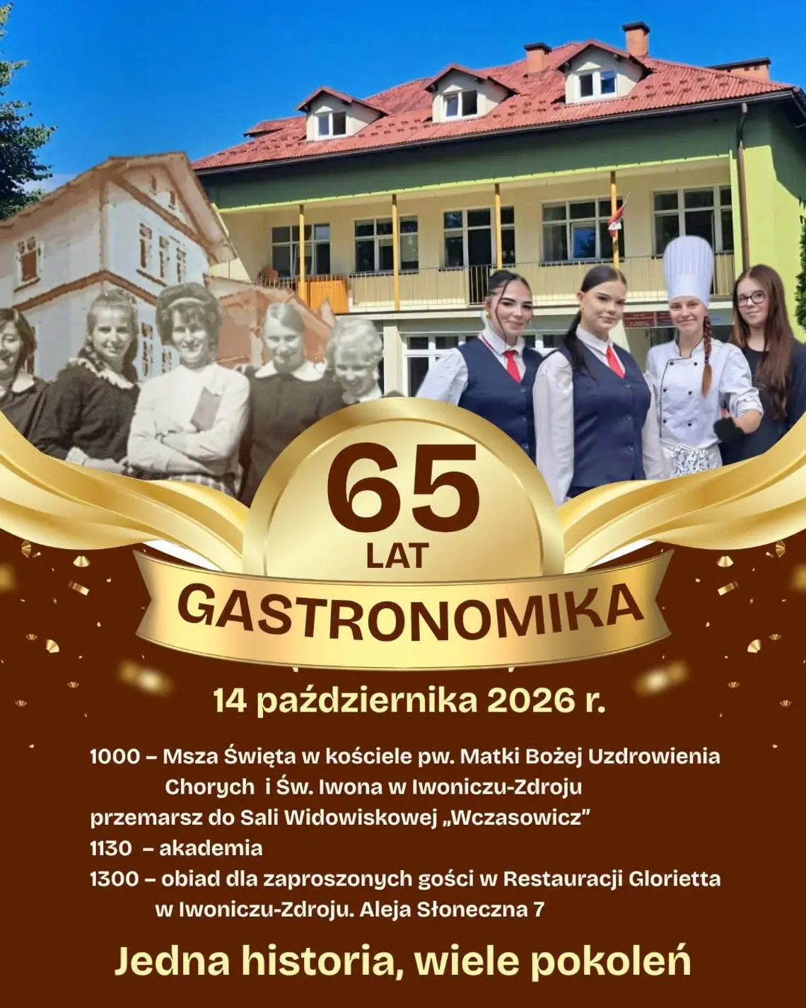 Plakat jubileuszu 65 lat Gastronomika w Iwoniczu-Zdroju z programem wydarzenia