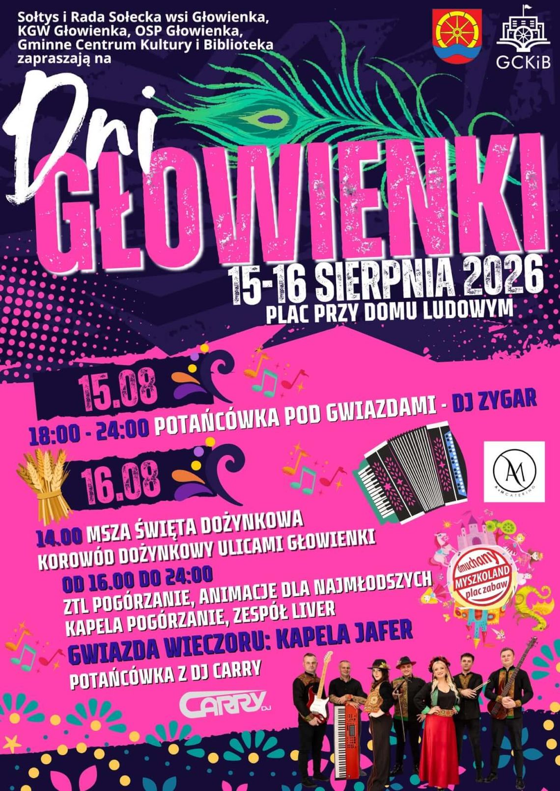 Plakat wydarzenia Dni Głowienki 15-16 sierpnia 2026 na placu przy Domu Ludowym