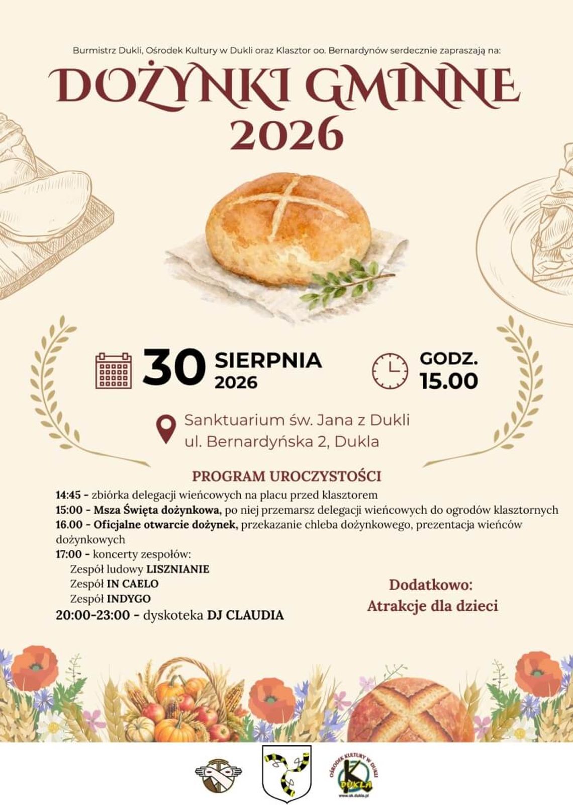 Plakat wydarzenia Dożynki Gminne 2026 w Dukli