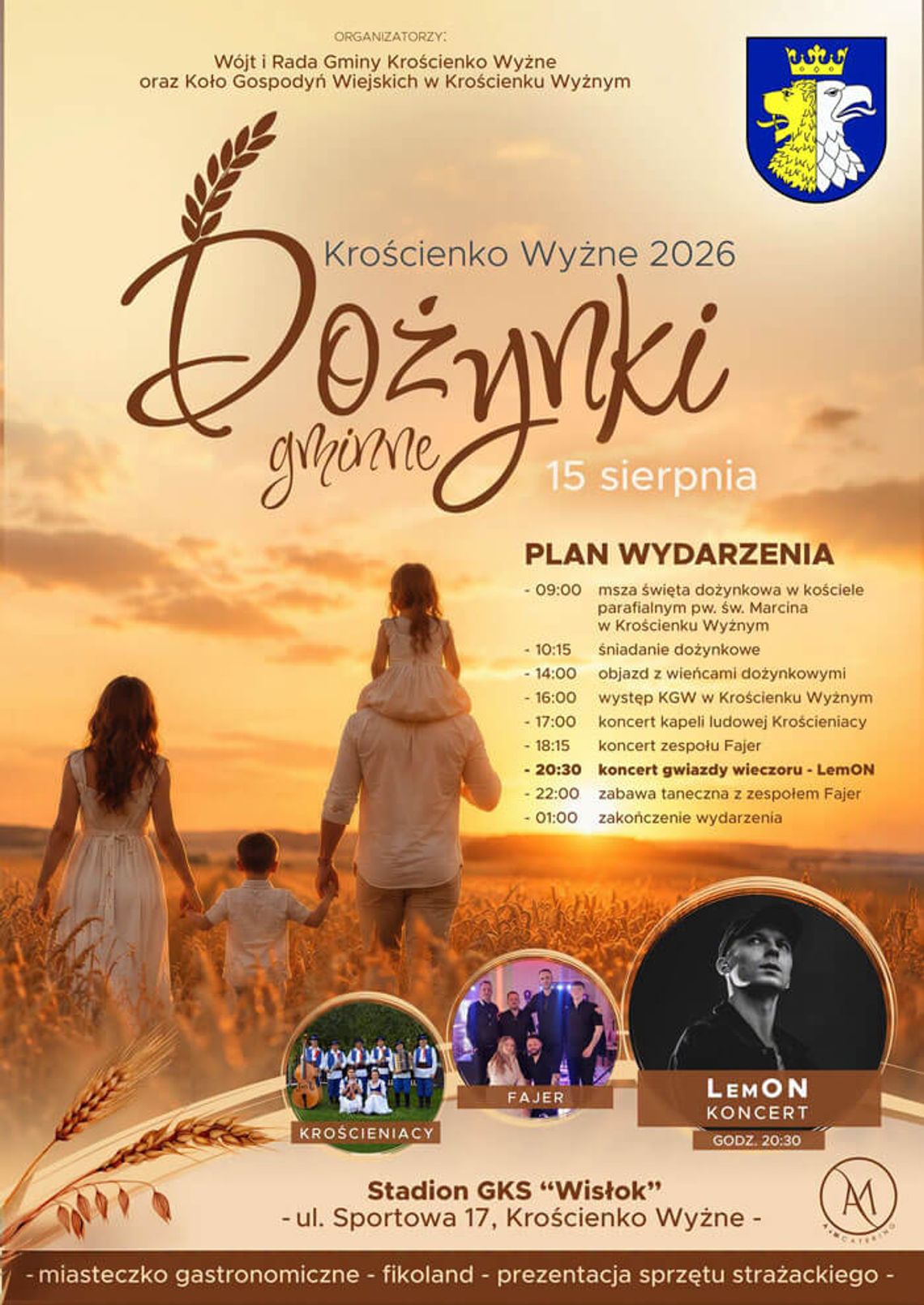 Dożynki gminne Krościenko Wyżne 2026 Plakat Dożynek gminnych 2026 w Krościenku Wyżnym z programem wydarzenia i koncertem LeMON