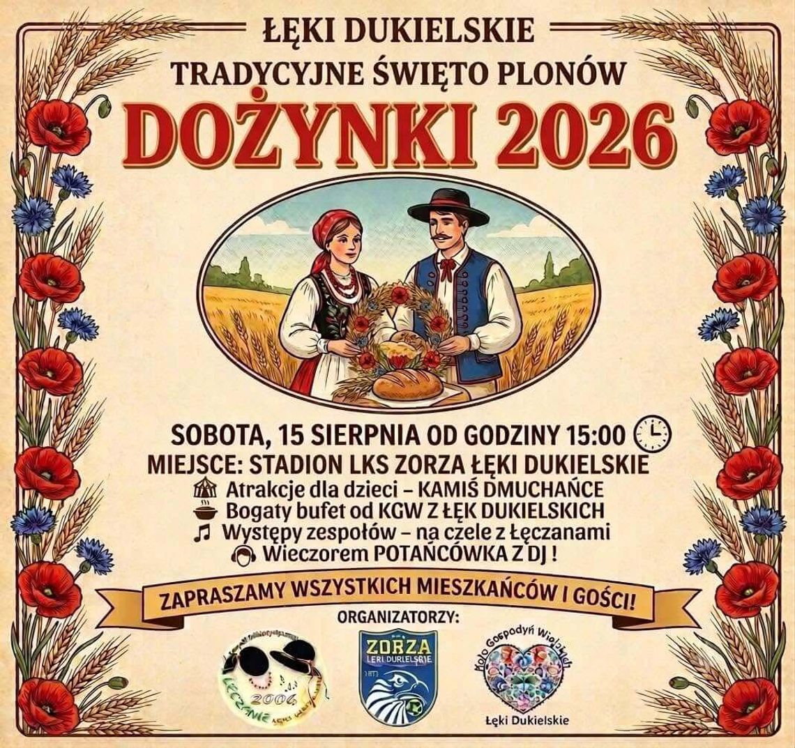 Dożynki w Łękach Dukielskich 2026 Plakat wydarzenia Dożynki 2026 w Łękach Dukielskich
