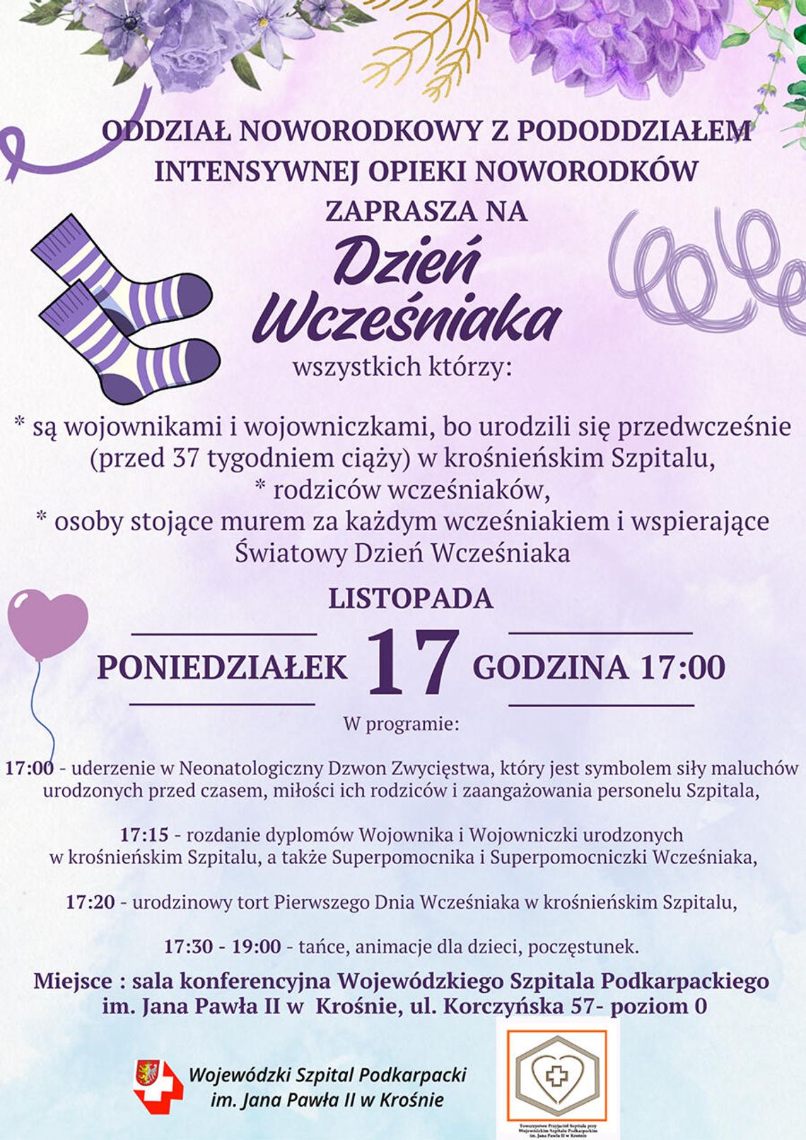 Dzień Wcześniaka w krośnieńskim szpitalu Plakat zapraszający na Dzień Wcześniaka