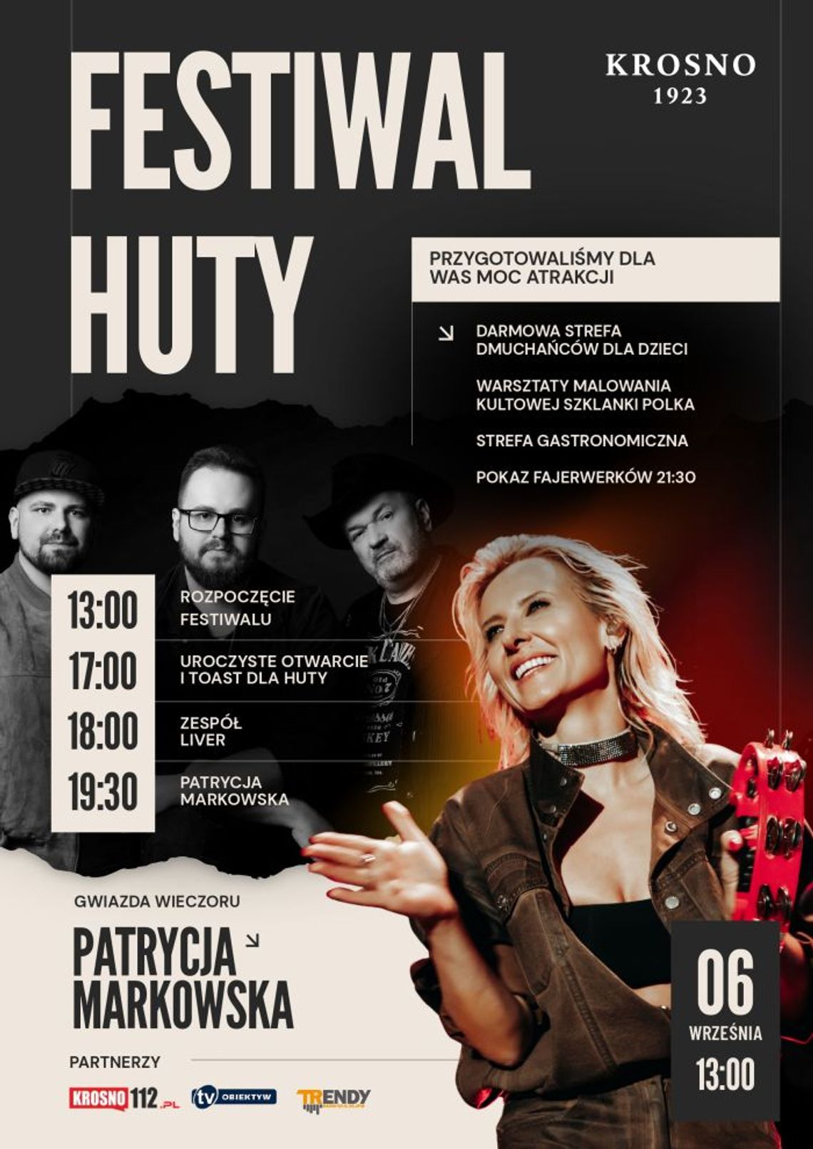 Festiwal Huty Plakat wydarzenia Festiwal Huty w Krośnie z Patrycją Markowską i zespołem Liver, 6 września o 13:00