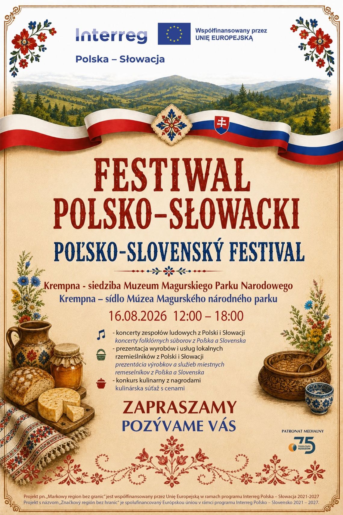 Festiwal Polsko-Słowacki w Krempnej Plakat Festiwalu Polsko-Słowackiego w Krempnej 16 sierpnia 2026 roku