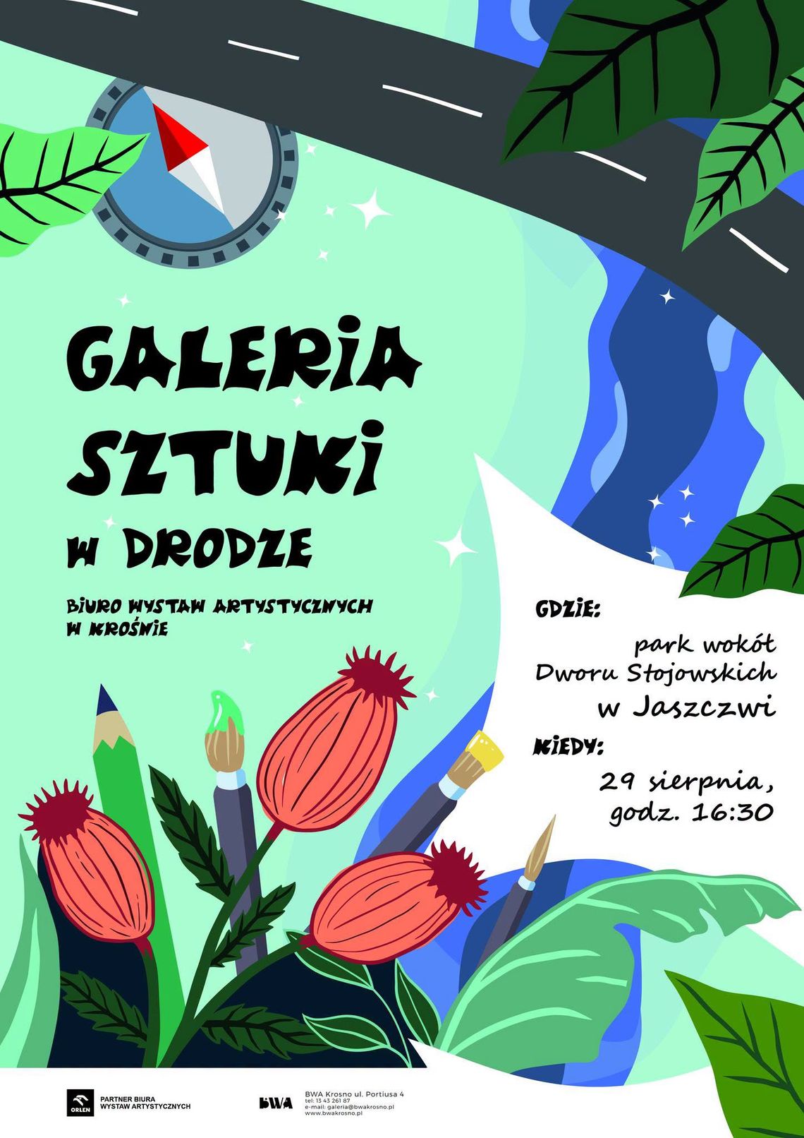Galeria sztuki w drodze - Jaszczew Plakat wydarzenia Galeria sztuki w drodze organizowanego przez Biuro Wystaw Artystycznych w Krośnie
