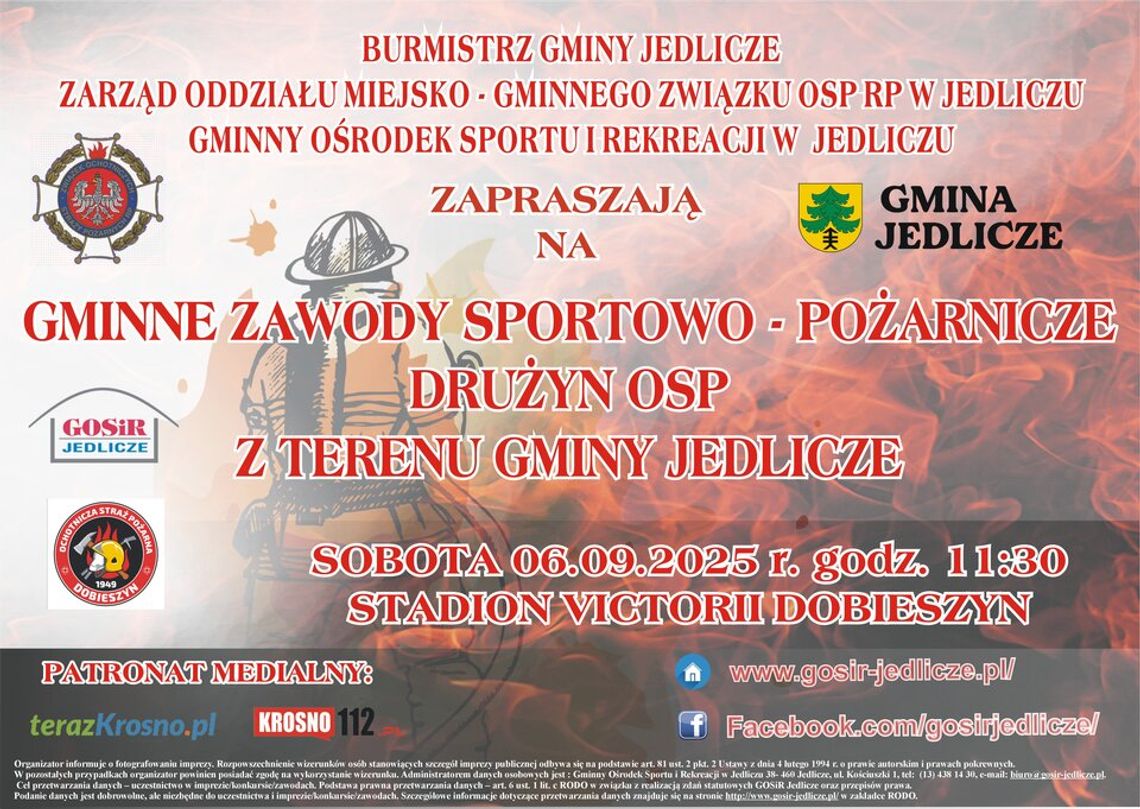 Gminne Zawody Sportowo - Pożarnicze Drużyn OSP z gminy Jedlicze Plakat promujący Gminne Zawody Sportowo - Pożarnicze Drużyn OSP