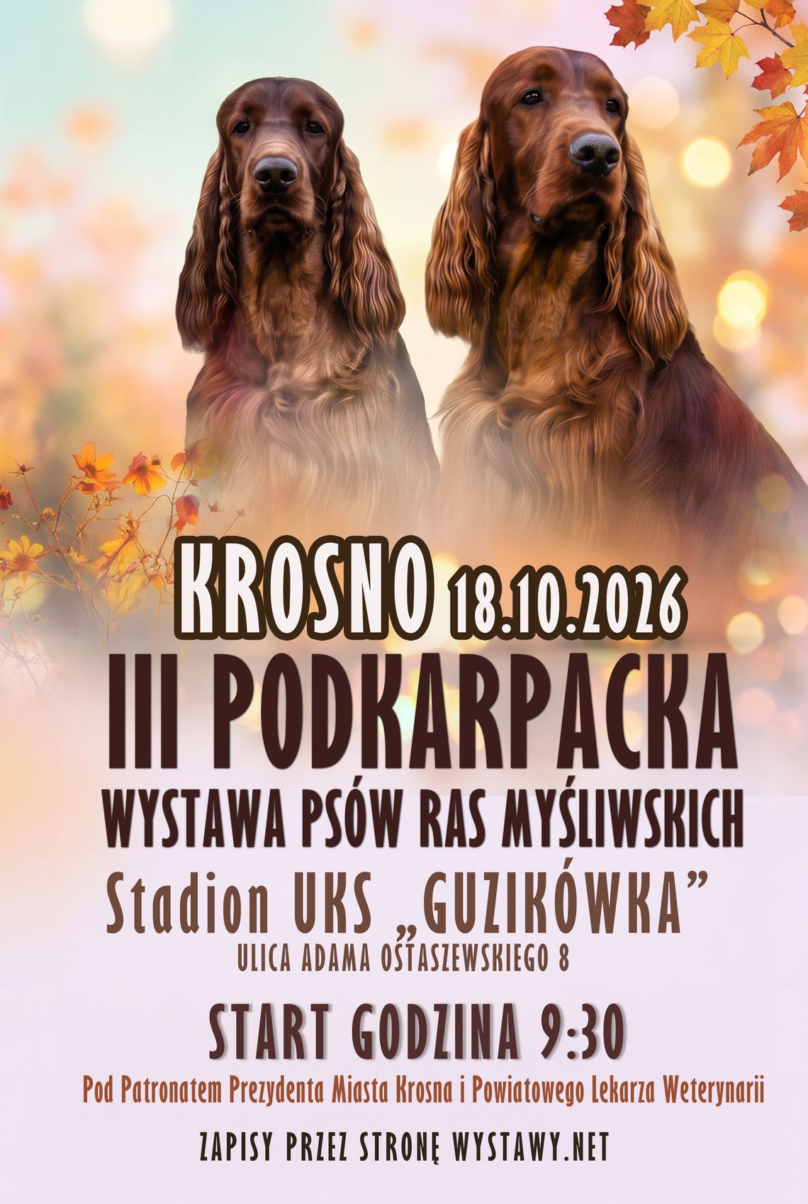 III Podkarpacka Wystawa Psów Ras Myśliwskich Plakat III Podkarpackiej Wystawy Psów Ras Myśliwskich w Krośnie z wizerunkiem dwóch psów
