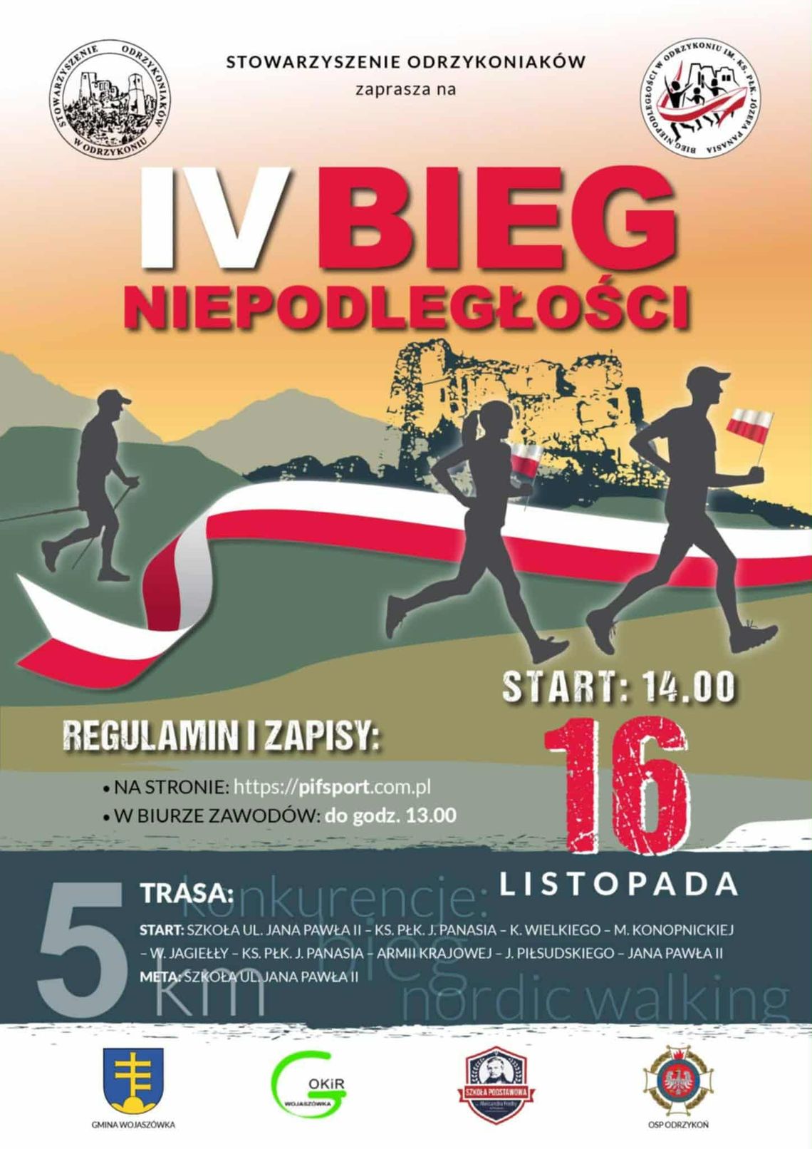 IV Bieg Niepodległości w Odrzykoniu Plakat promujący IV Bieg Niepodległości w Odrzykoniu