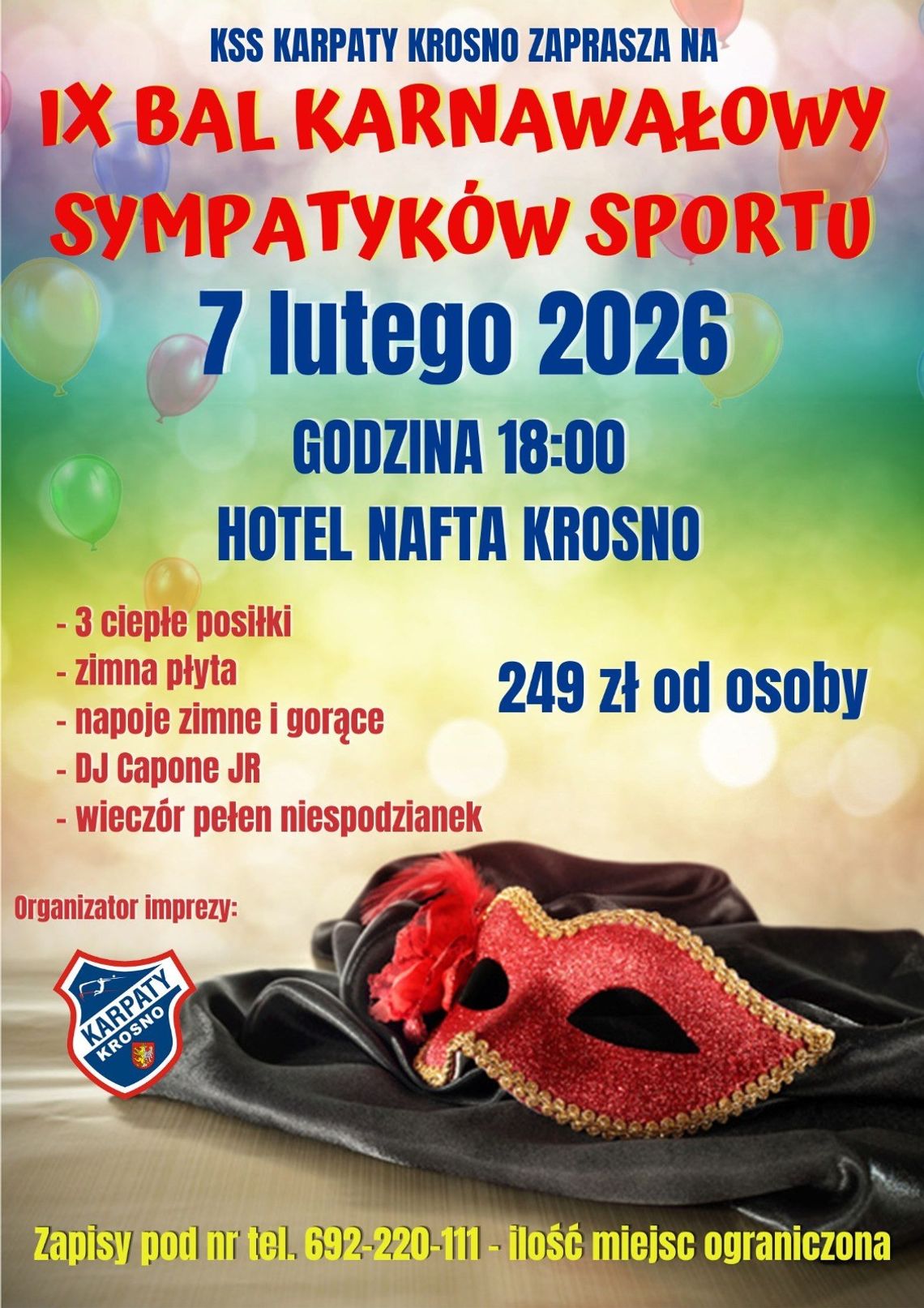 Plakat promujący IX Bal Karnawałowy Sympatyków Sportu