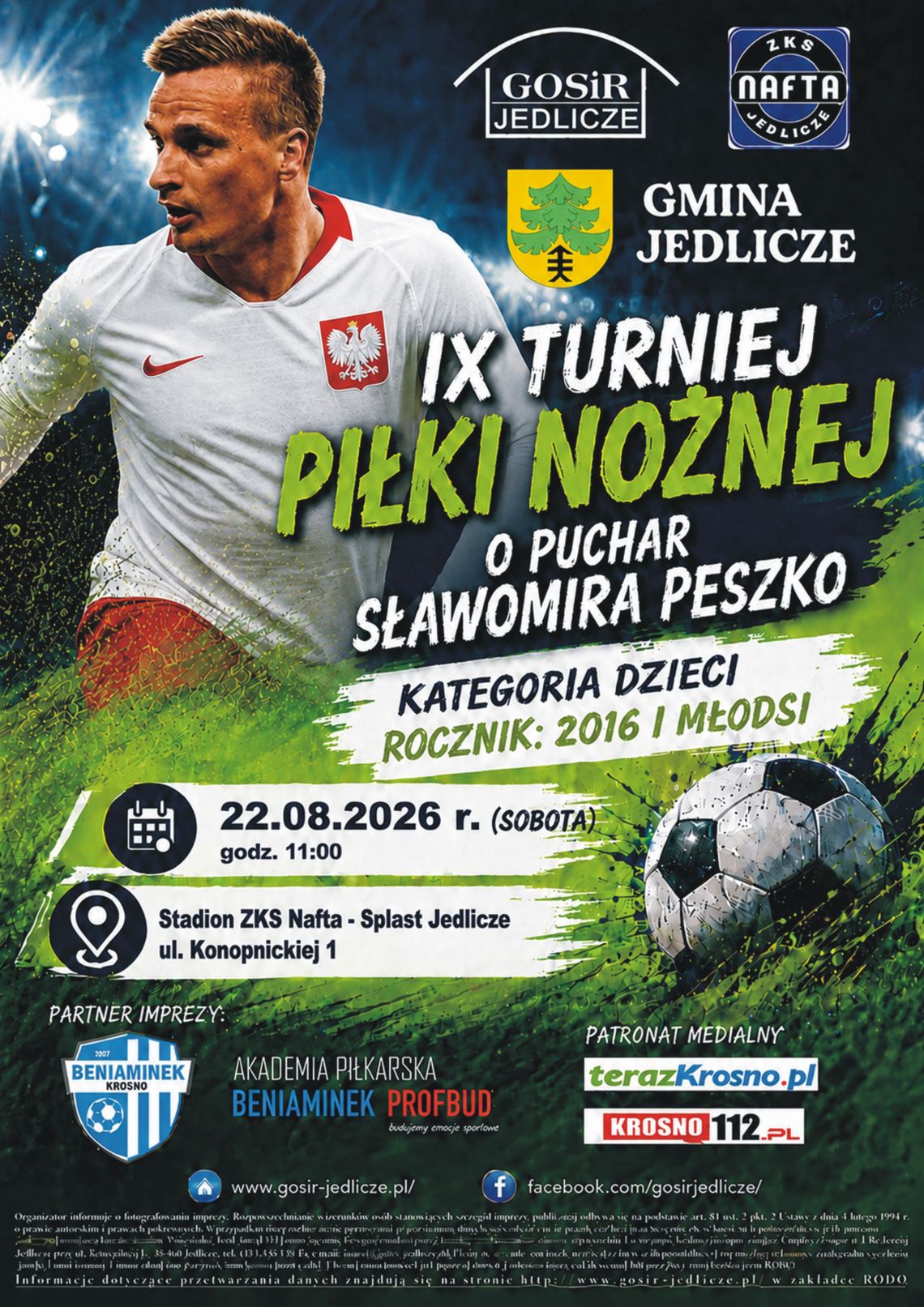 Plakat IX Turnieju Piłki Nożnej o Puchar Sławomira Peszko w Jedliczu
