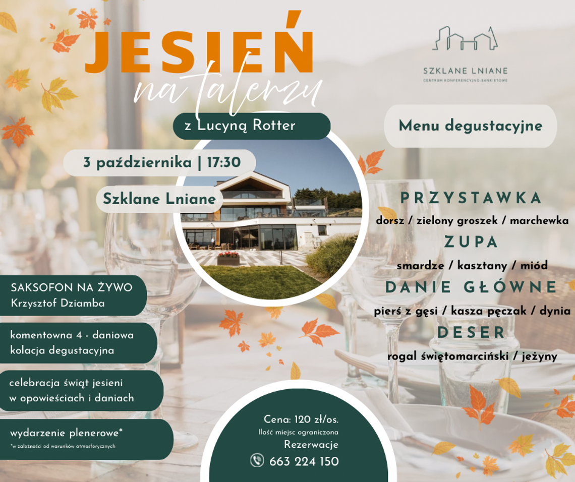 JESIEŃ NA TALERZU w Szklane Lniane Plakat promujący wydarzenie Jesień na talerzu