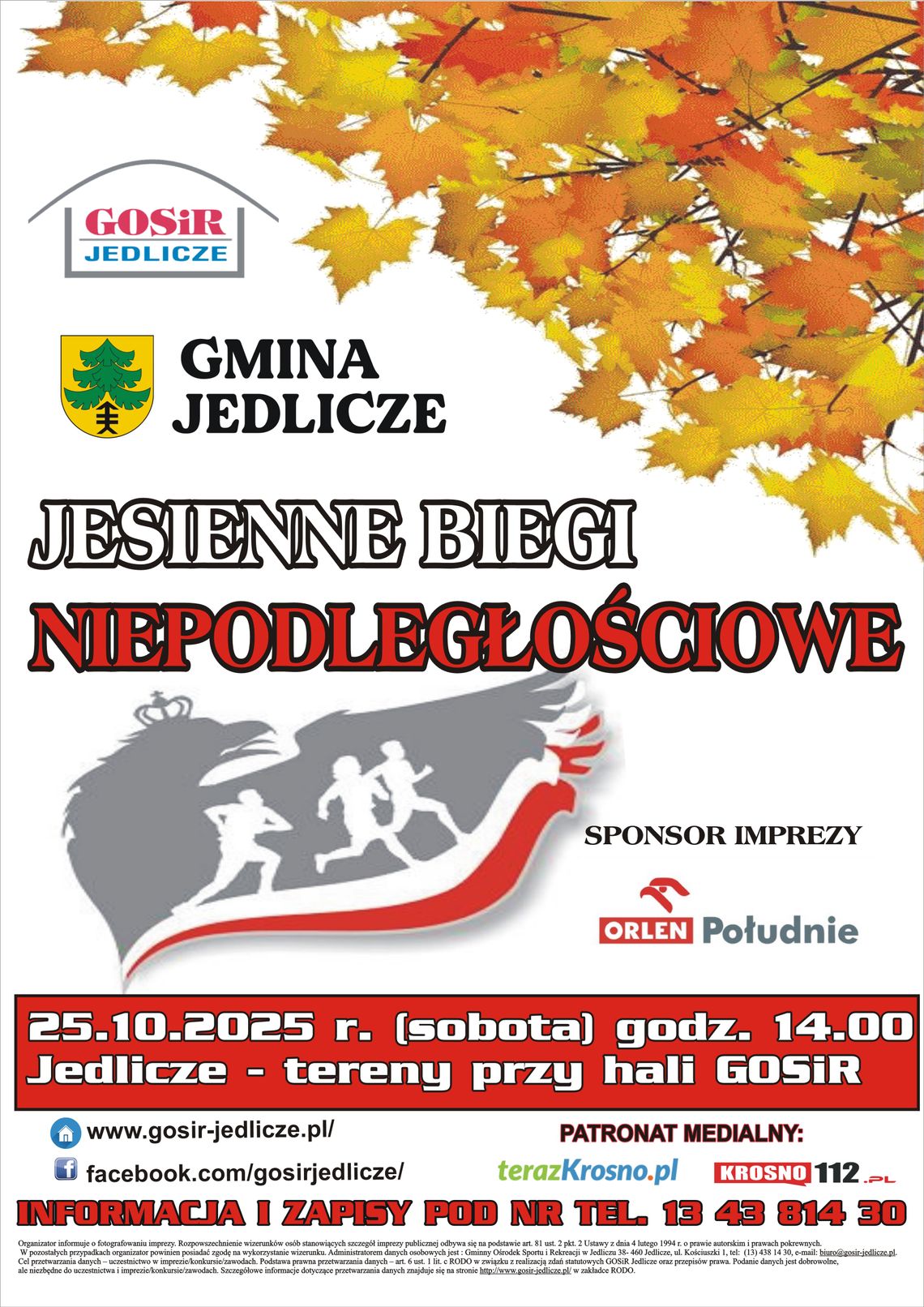 Plakat promujący Jesienne Biegi Niepodległościowe