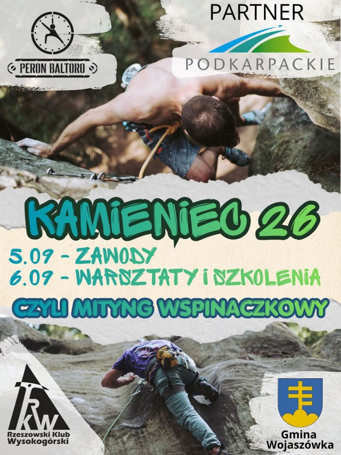 Kamieniec 26 - zawody wspinaczkowe Plakat wydarzenia wspinaczkowego Kamieniec 26 z terminami zawodów i warsztatów