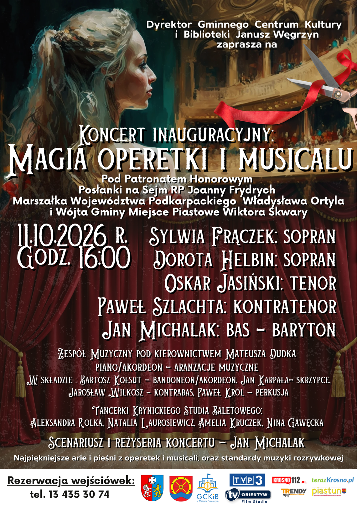 Plakat koncertu inauguracyjnego Magia operetki i musicalu z datą 11.10.2026 i listą wykonawców