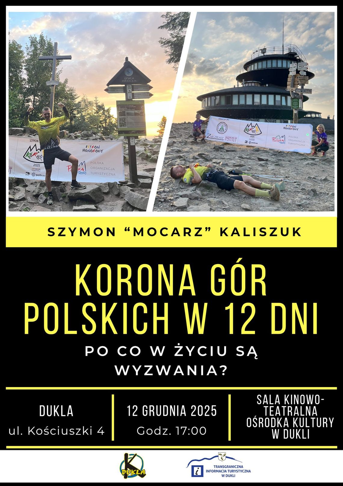 Korona Gór Polskich w 12 Dni - Spotkanie z Szymonem Kaliszukiem Plakat wydarzenia Korona Gór Polskich w 12 Dni