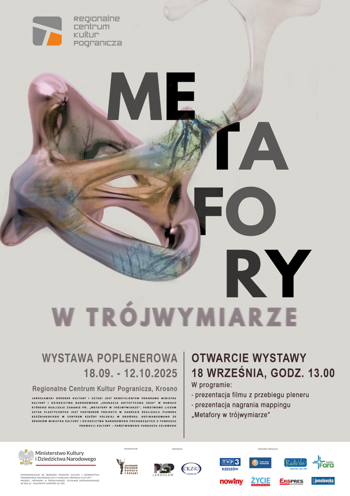 Plakat promujący wystawę Metafory w Trójwymiarze