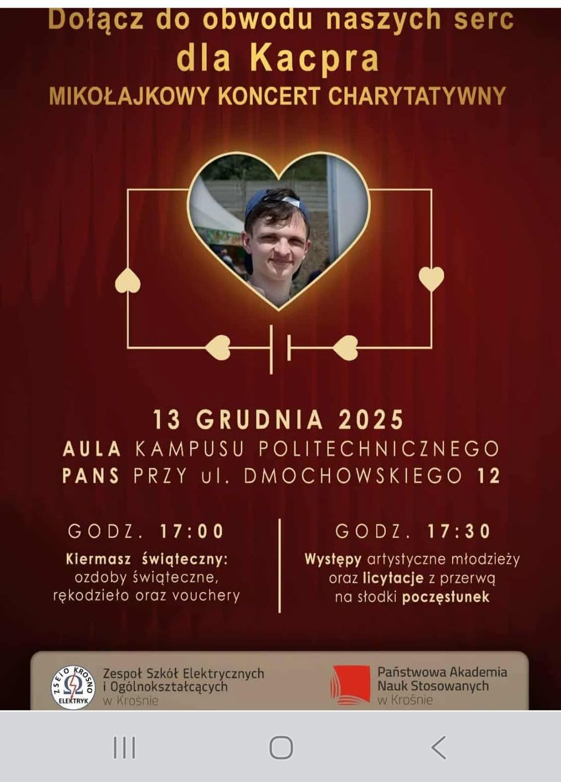 Mikołajkowy Koncert Charytatywny dla Kacpra plakat promujący koncert charytatywny