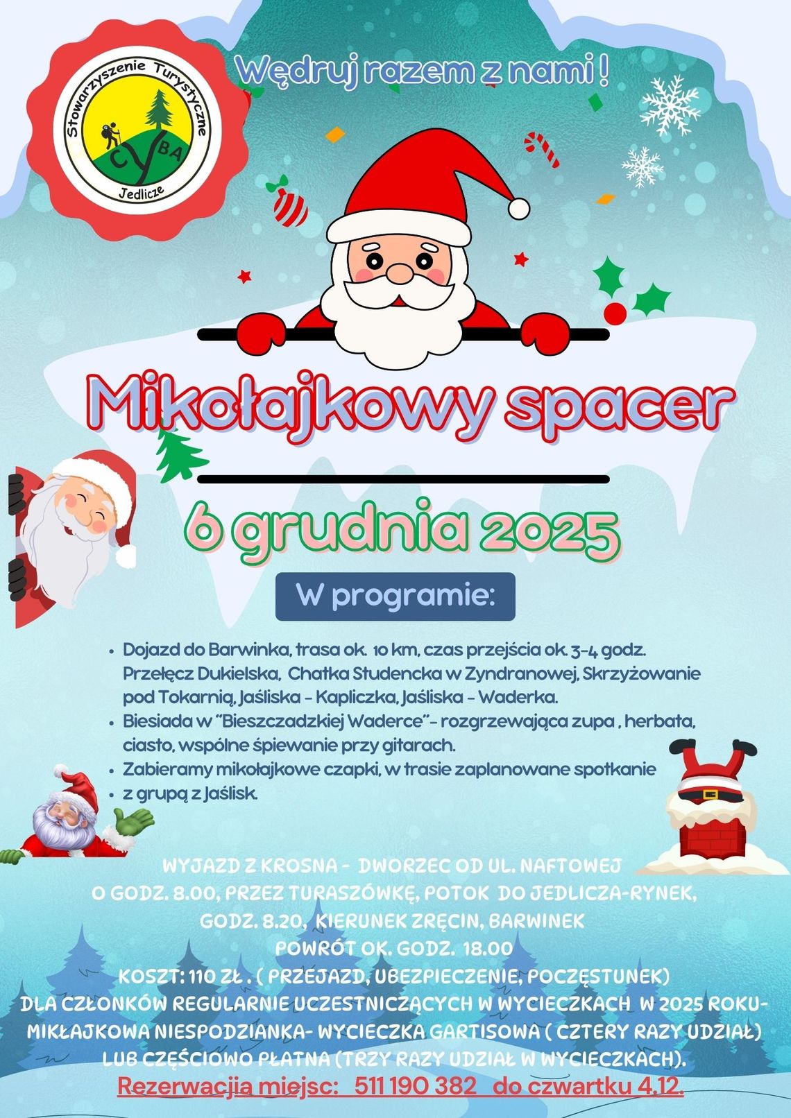 Mikołajkowy spacer Plakat zapraszający na Mikołajkowy spacer z Mikołajem