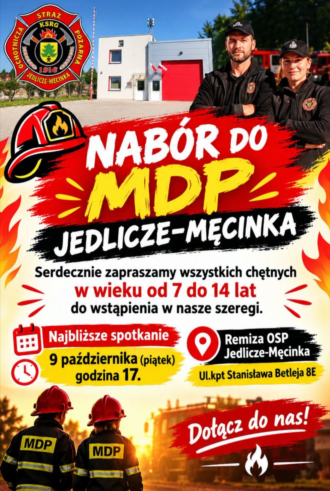 Nabór do MDP Jedlicze-Męcinka Plakat naboru do MDP Jedlicze-Męcinka z informacją o spotkaniu 9 października o 17:00