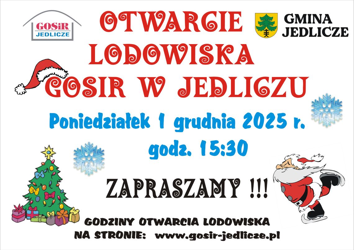 Plakat informacyjny o otwarciu lodowiska
