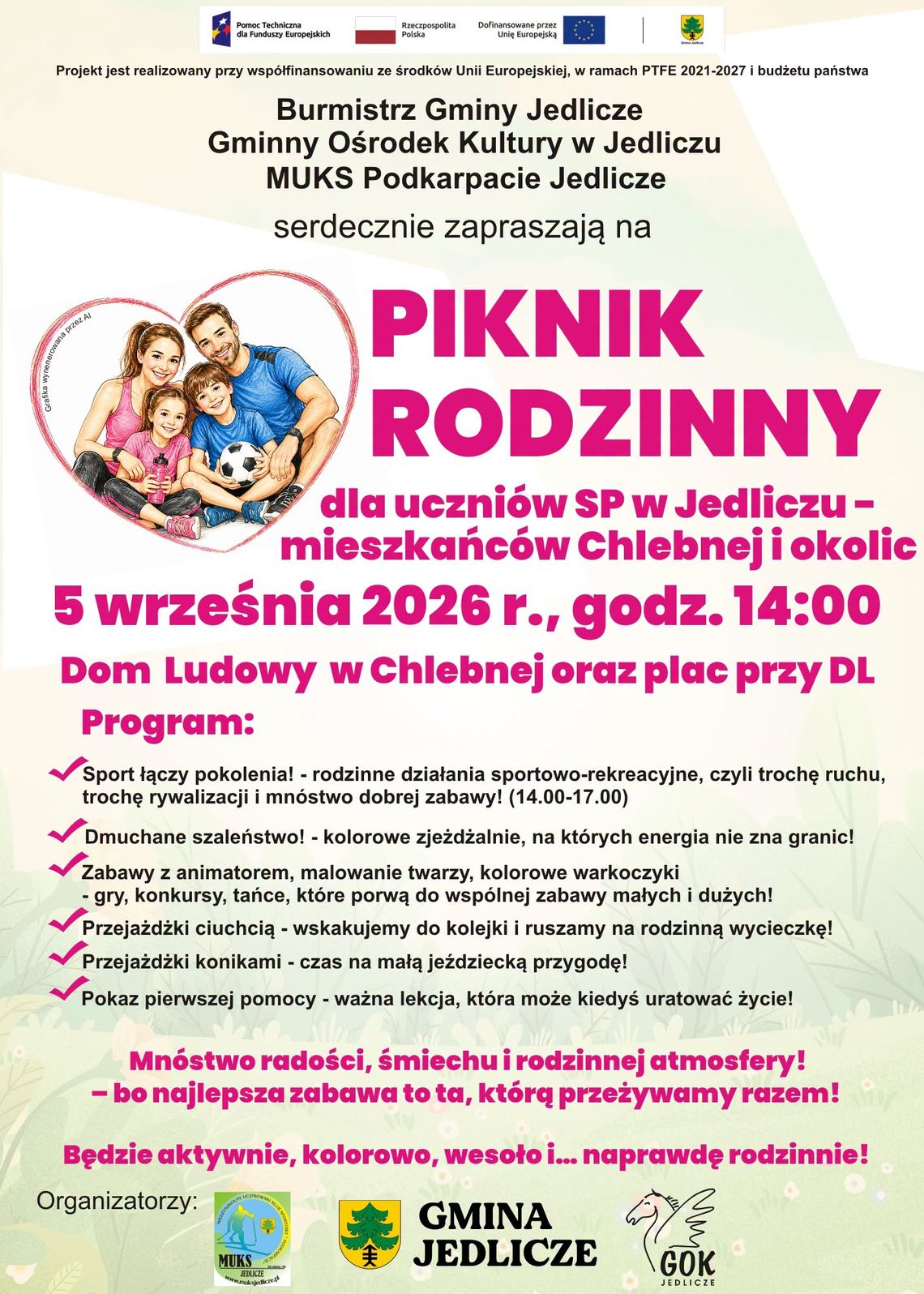 Piknik Rodzinny w Chlebnej Plakat wydarzenia Piknik Rodzinny w Chlebnej z datą 5 września 2026 i programem atrakcji dla rodzin