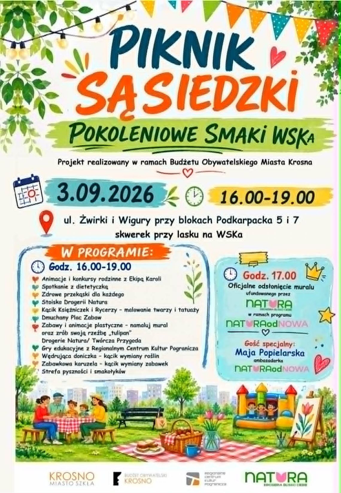 Plakat wydarzenia Piknik Sąsiedzki – Pokoleniowe Smaki WSKa w Krośnie
