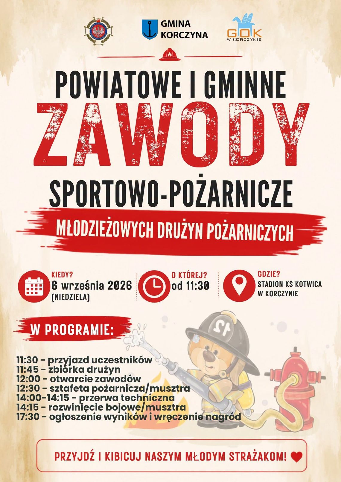 Powiatowe i Gminne Zawody Sportowo-Pożarnicze Młodzieżowych Drużyn Pożarniczych Plakat Powiatowych i Gminnych Zawodów Sportowo-Pożarniczych Młodzieżowych Drużyn Pożarniczych w Korczynie