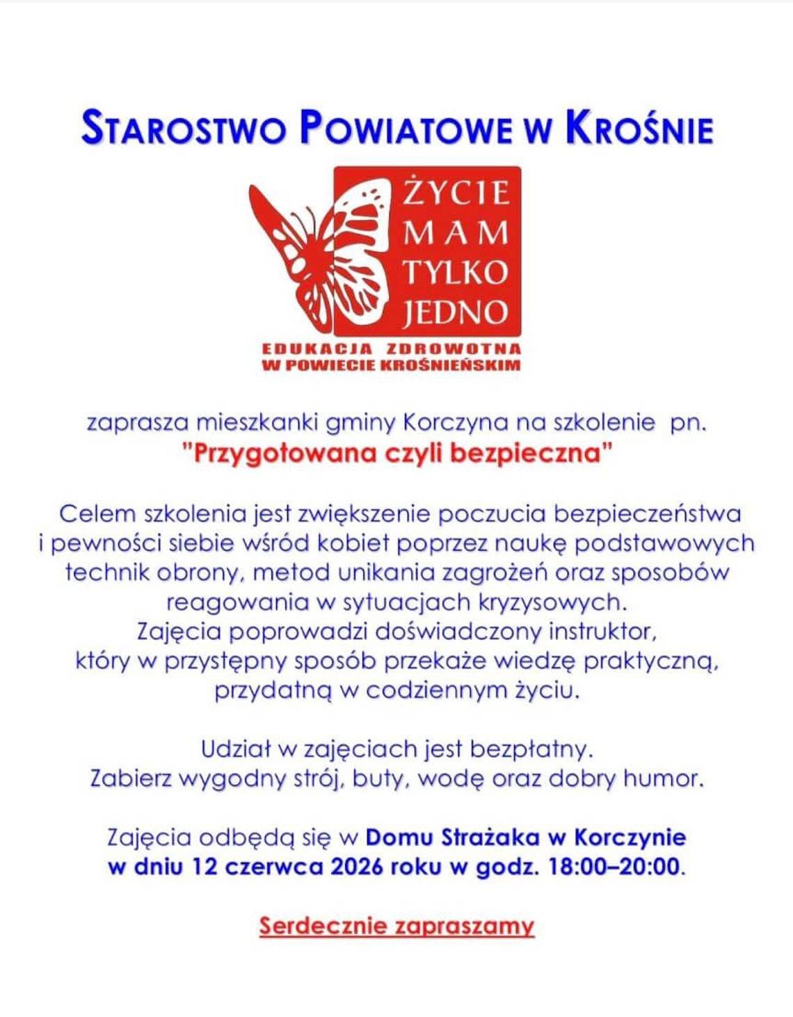 "Przygotowana czyli bezpieczna" - szkolenie dla mieszkanek gminy Korczyna