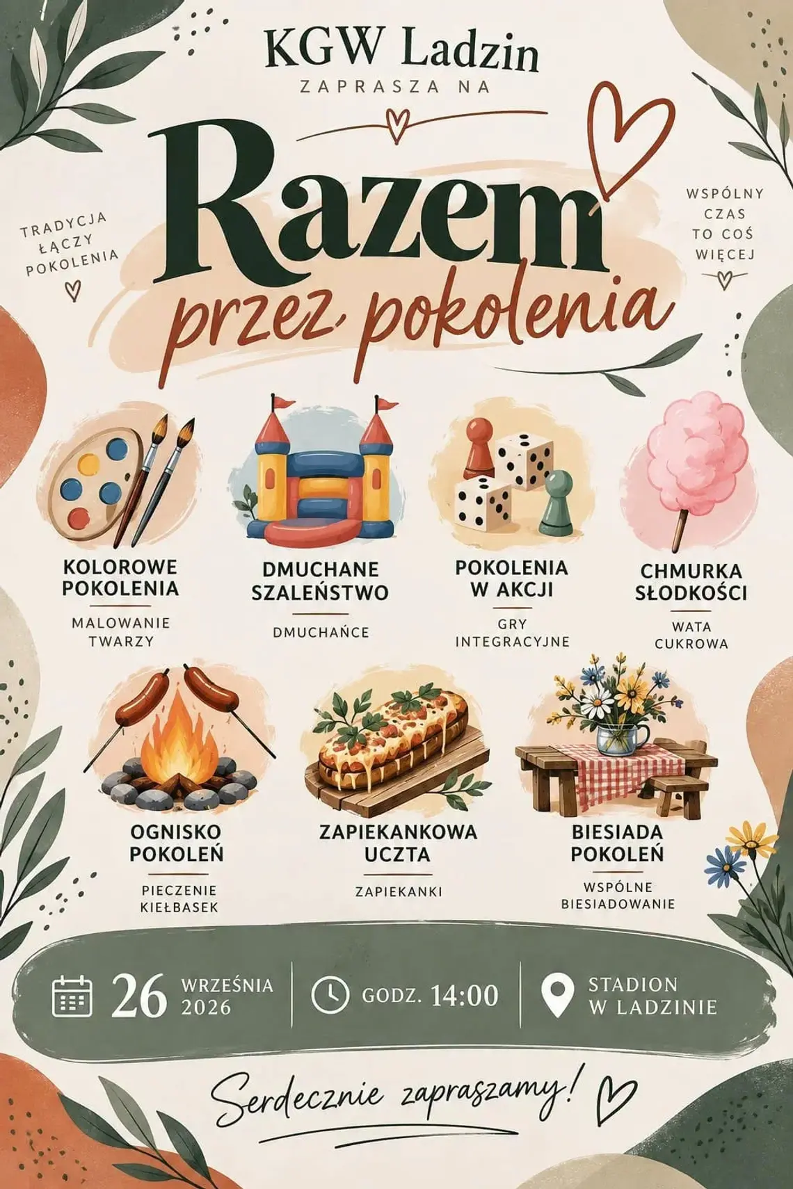 Plakat wydarzenia Razem przez pokolenia organizowanego przez KGW Ladzin