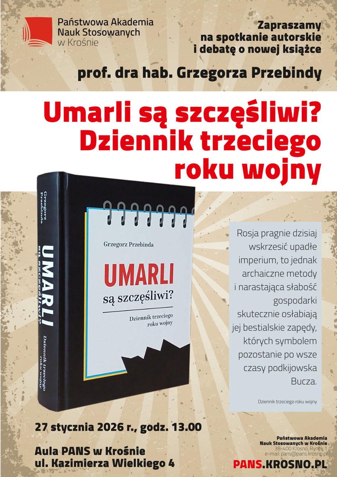 Spotkanie autorskie i debata o nowej książce prof. dra hab. Grzegorza Przebindy Spotkanie autorskie i debata o nowej książce prof. dra hab. Grzegorza Przebindy