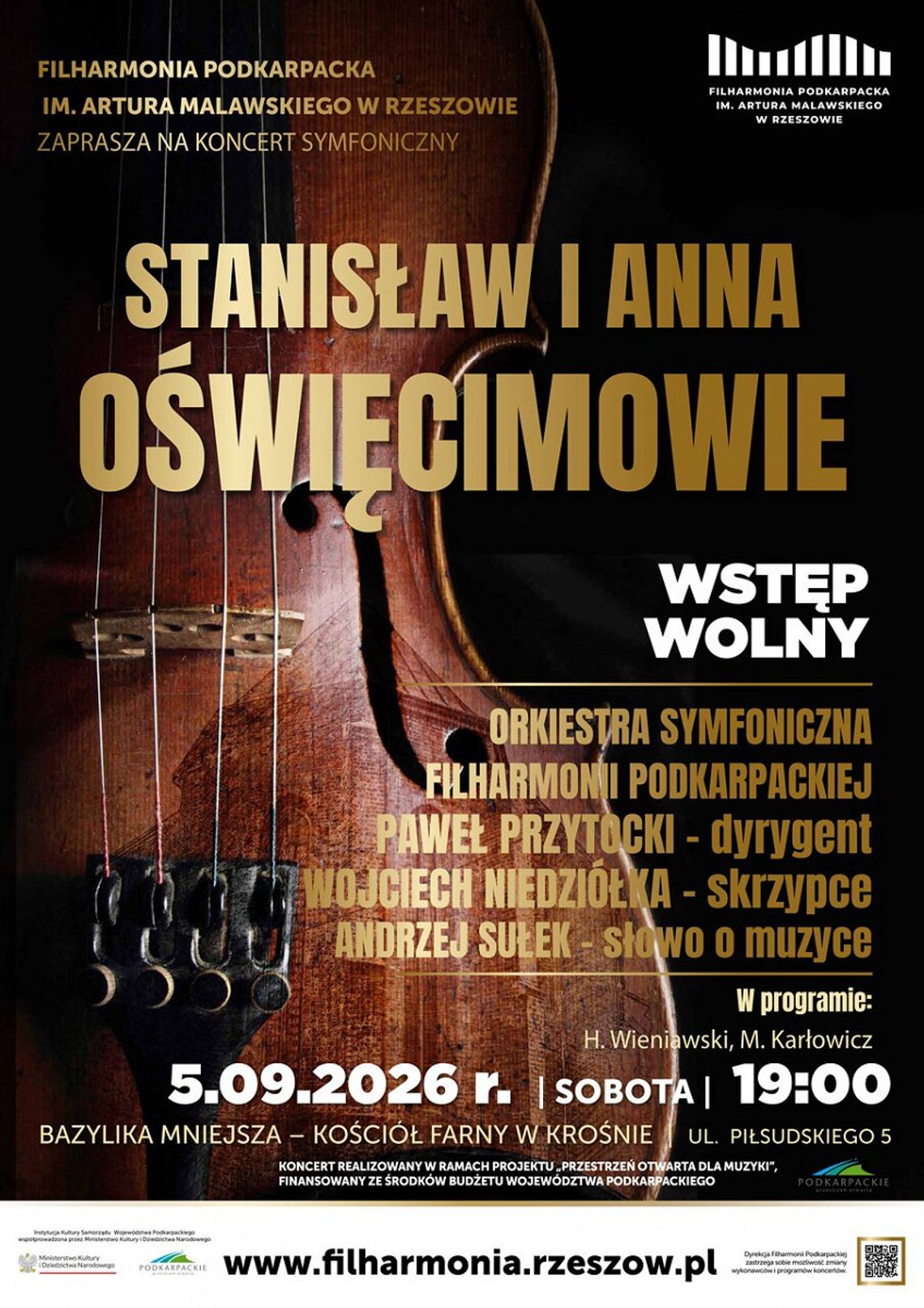 Stanisław i Anna Oświęcimowie - Koncert symfoniczny w Krośnie Plakat koncertu symfonicznego Stanisław i Anna Oświęcimowie w Krośnie