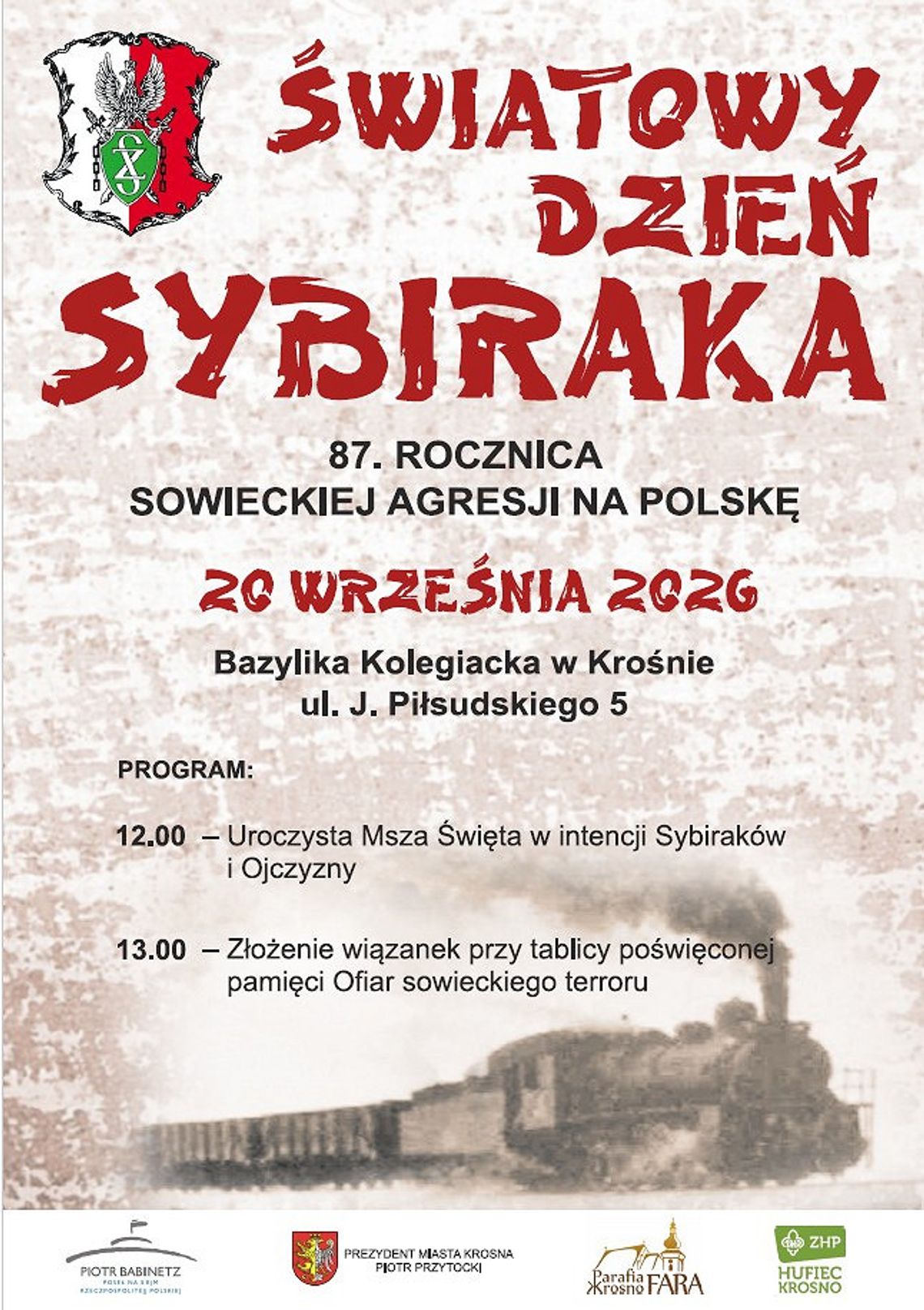 Światowy Dzień Sybiraka w Krośnie Plakat informujący o obchodach Światowego Dnia Sybiraka w Krośnie 20 września 2026 roku
