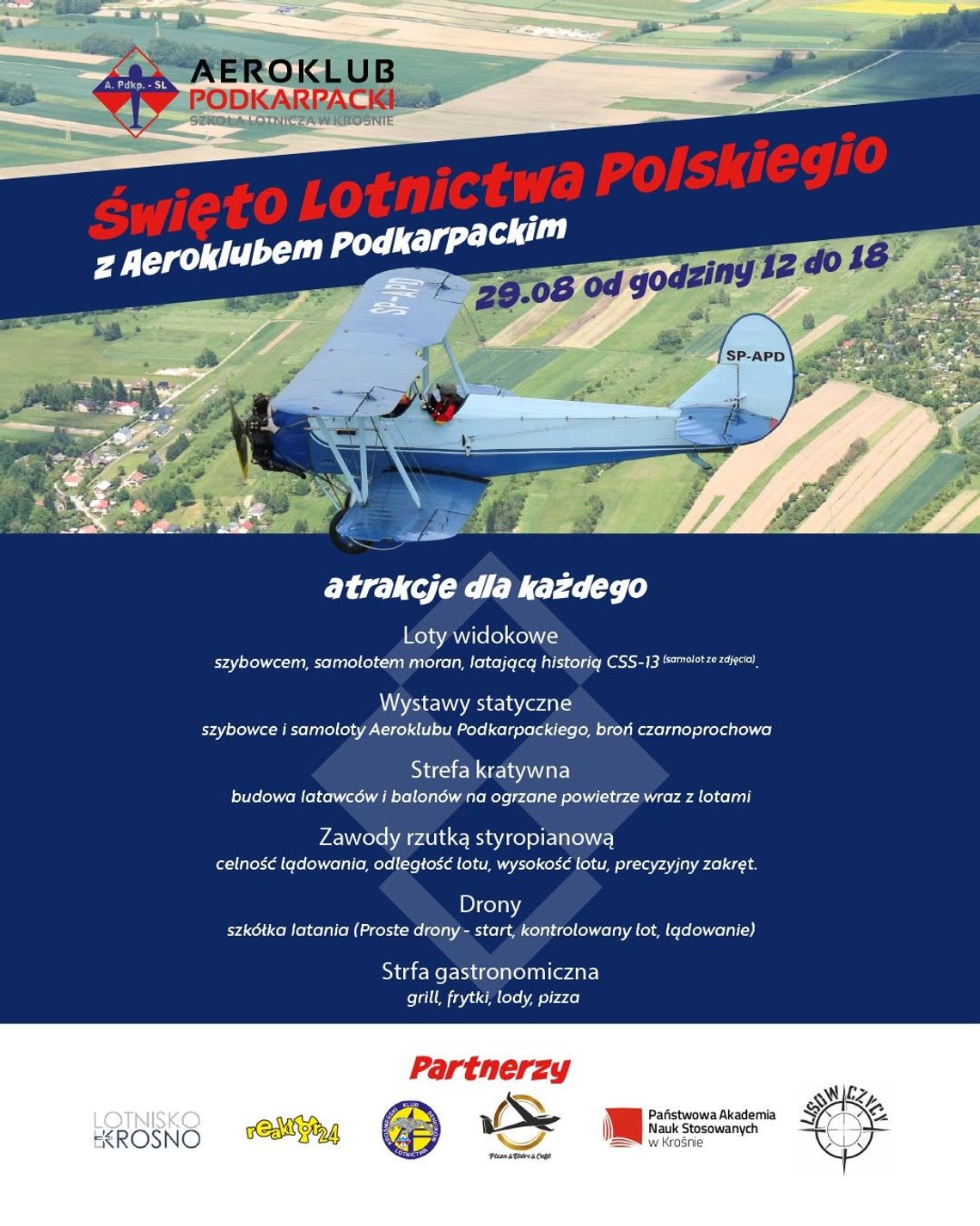 Święto Lotnictwa Polskiego z Aeroklubem Podkarpackim Plakat wydarzenia Święto Lotnictwa Polskiego z Aeroklubem Podkarpackim w Krośnie