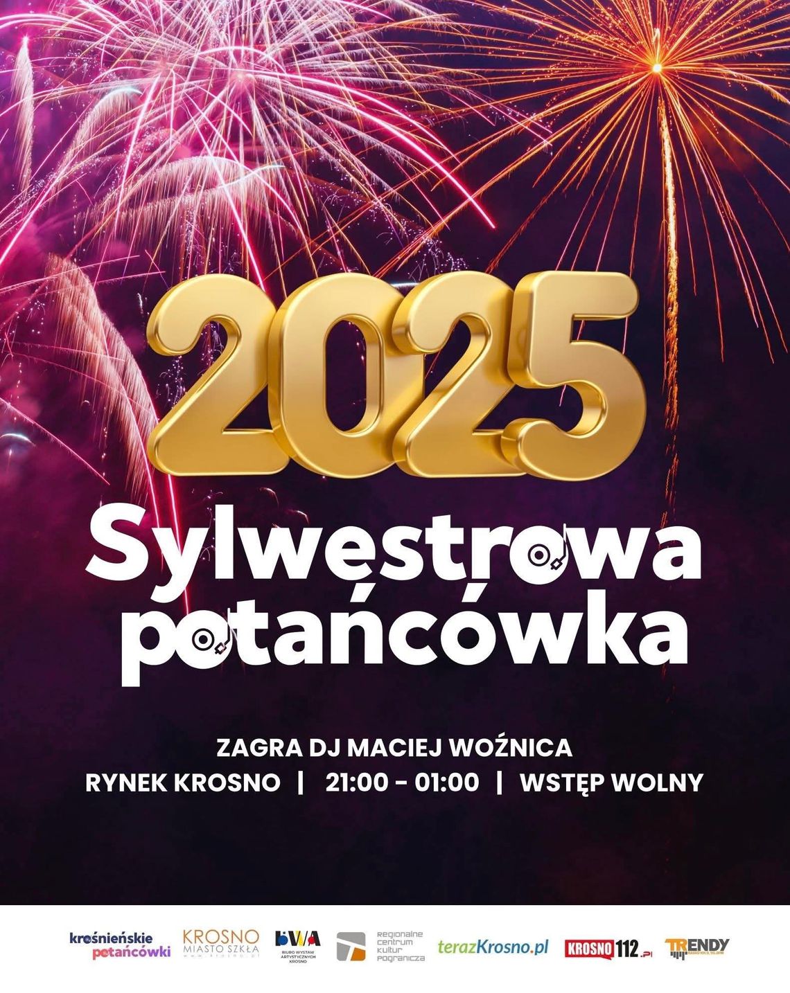 Sylwestrowa potańcówka na krośnieńskim Rynku Plakat Sylwestrowej potańcówki