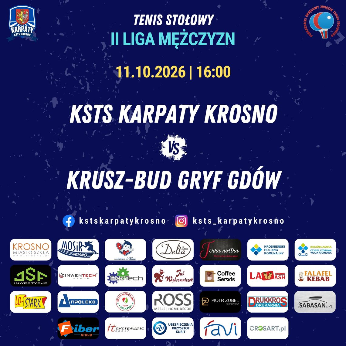 Tenis stołowy, II liga mężczyzn: KSTS Karpaty Krosno - Krusz-Bud Gryf Gdów Tenis stołowy, II liga mężczyzn: KSTS Karpaty Krosno - Krusz-Bud Gryf Gdów