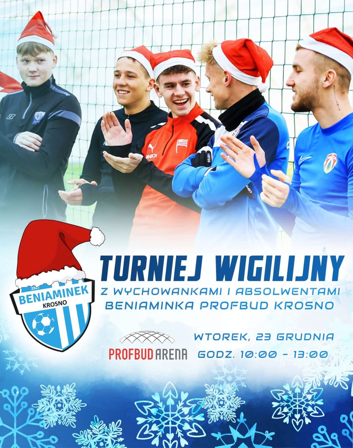 Turniej Wigilijny Beniaminka Profbud Krosno Uczestnicy Turnieju Wigilijnego w czapkach Mikołaja