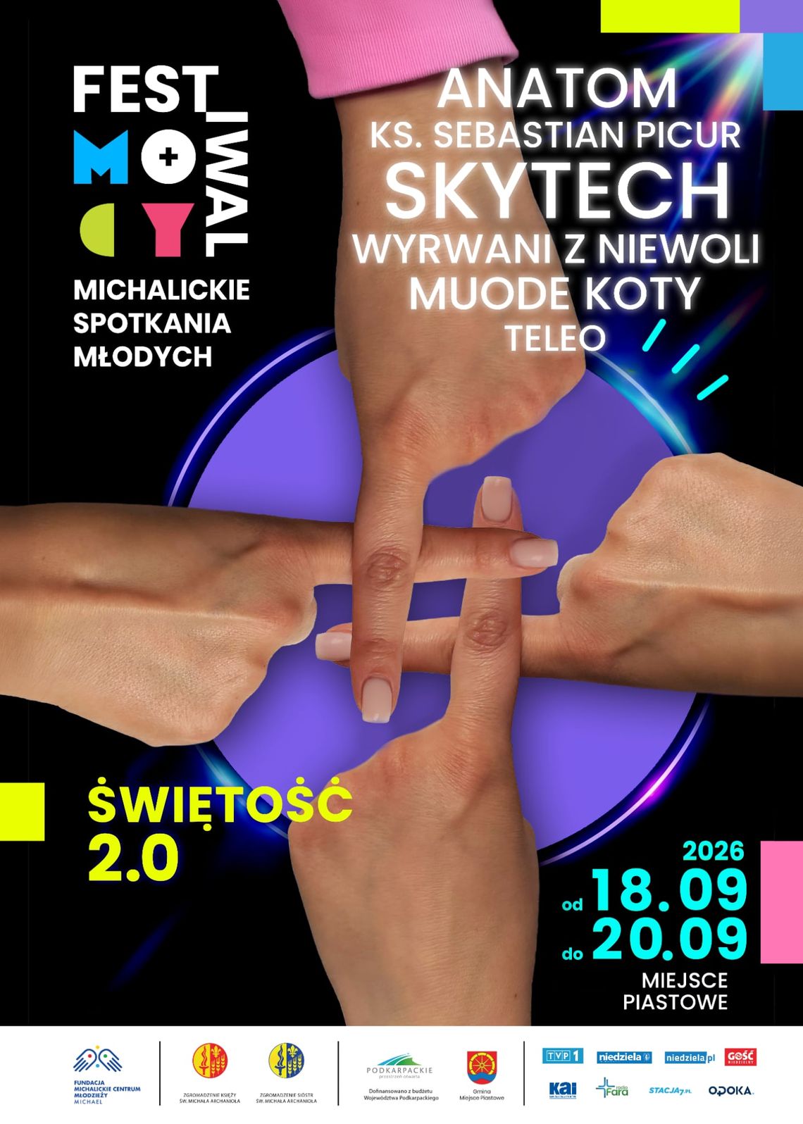 Plakat Festiwalu Młodych Świętość 2.0 w Miejscu Piastowym z datą 18–20 września 2026