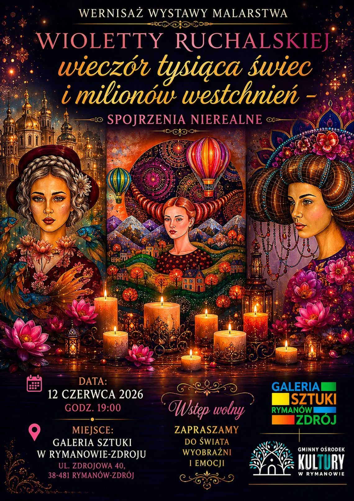 Wernisaż malarstwa Wioletty Ruchalskiej „wieczór tysiąca świec i milionów westchnień – spojrzenia nierealne”
