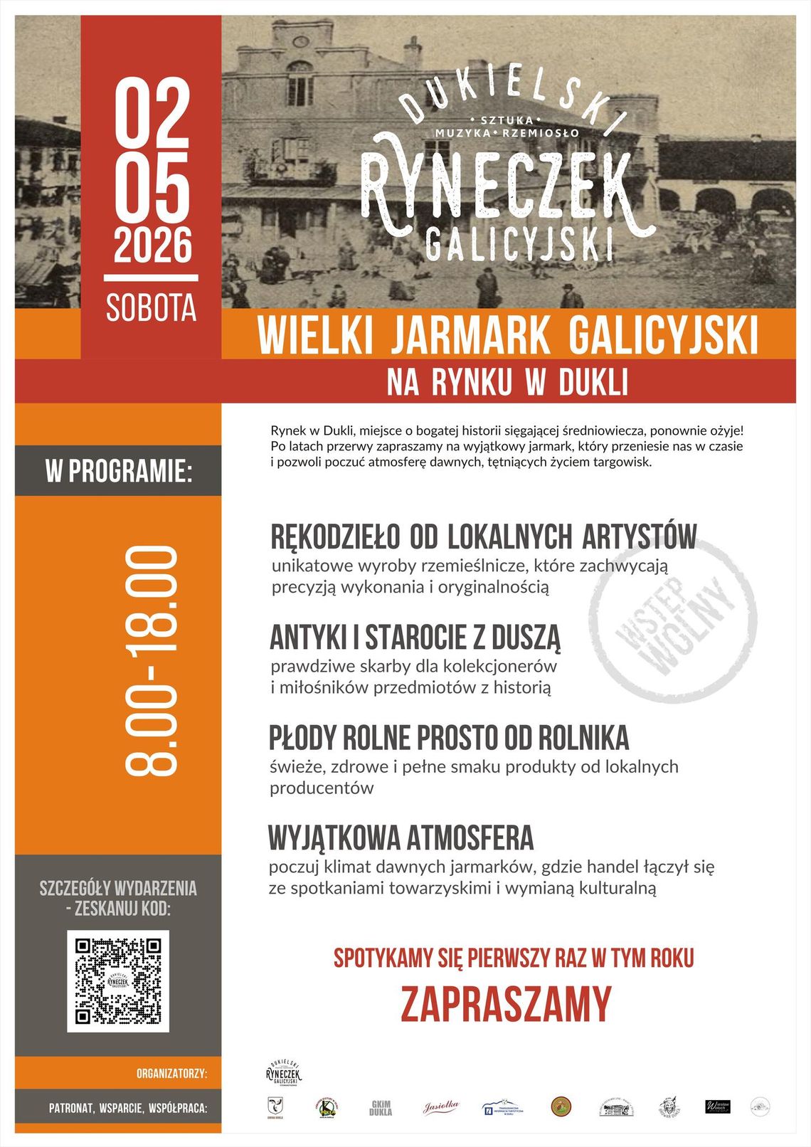 Wielki Jarmark Galicyjski na Rynku w Dukli Plakat informacyjny Wielkiego Jarmarku Galicyjskiego w Dukli, 02.05.2026