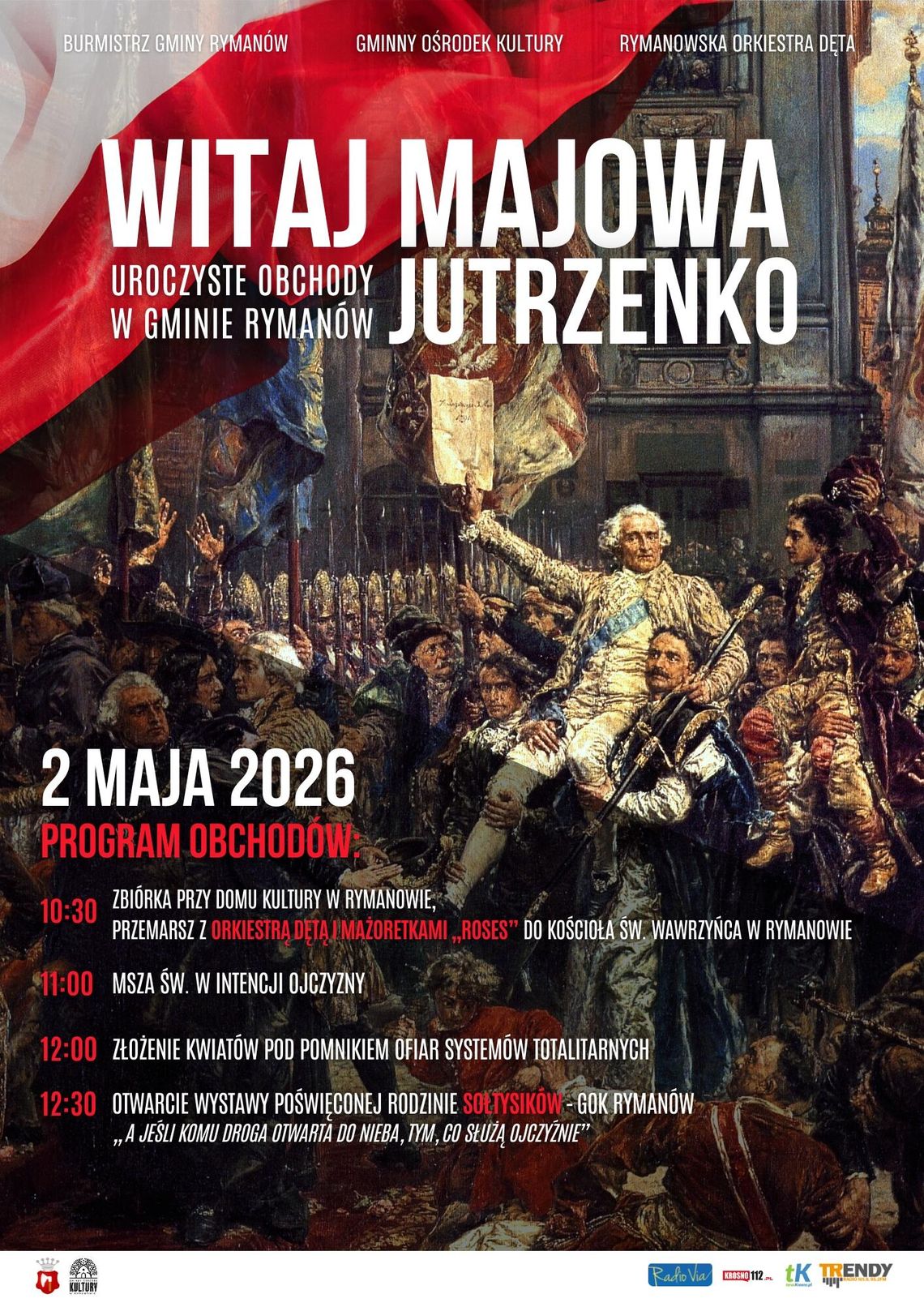 Plakat wydarzenia „Witaj Majowa Jutrzenko” – 2 maja 2026, program obchodów w Rymanowie