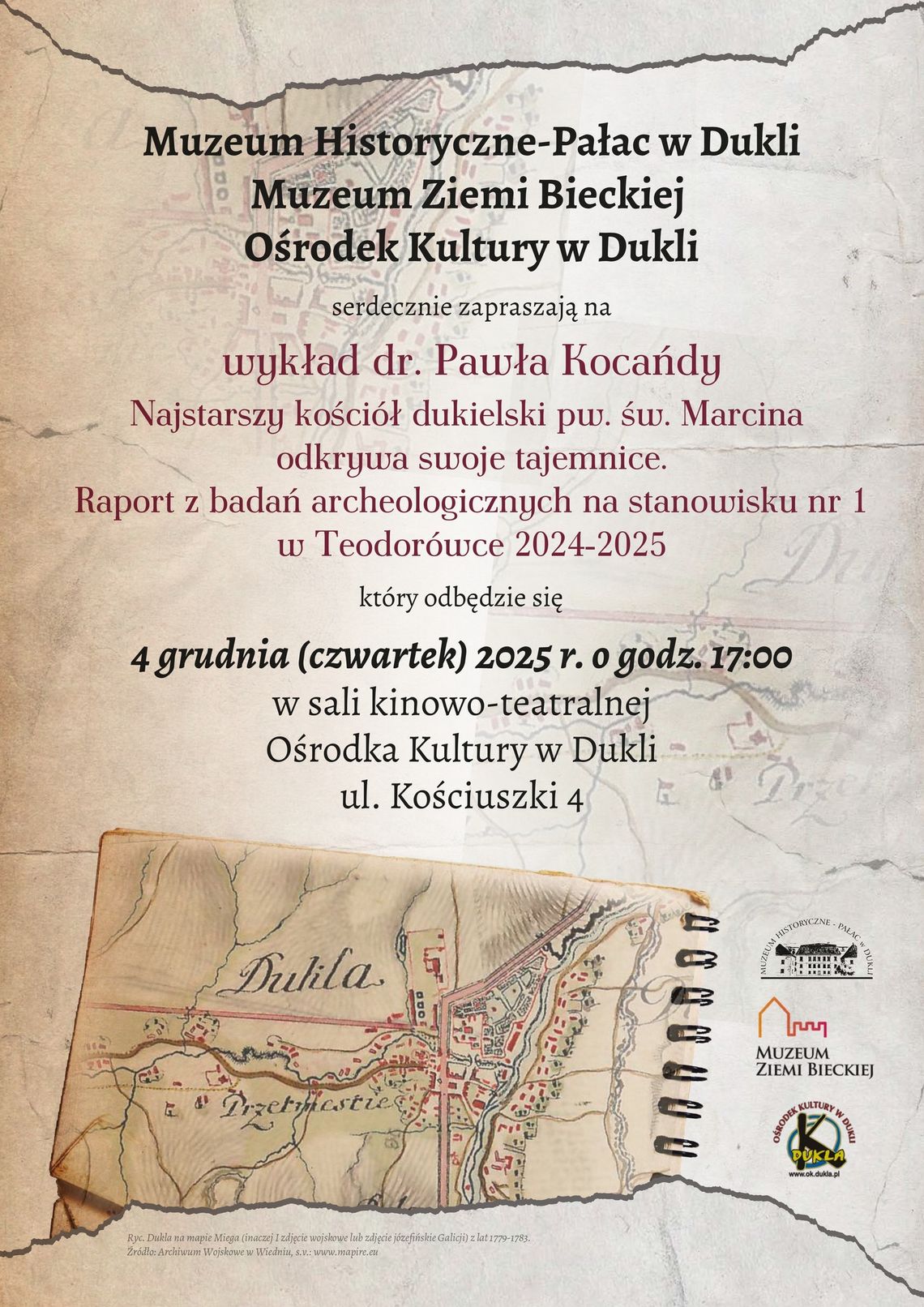 Plakat wydarzenia o wykładzie dr. Pawła Kocandy