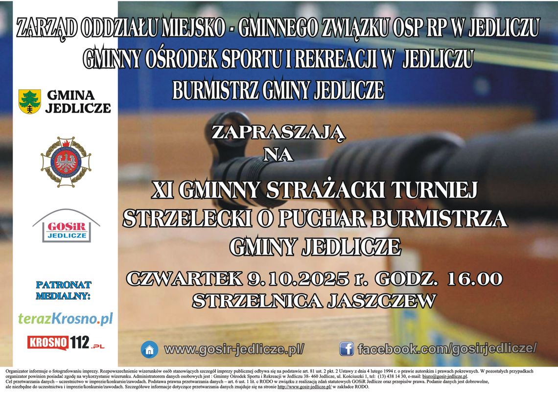 Plakat promujący XI Gminny Strażacki Turniej Strzelecki w Jedliczu