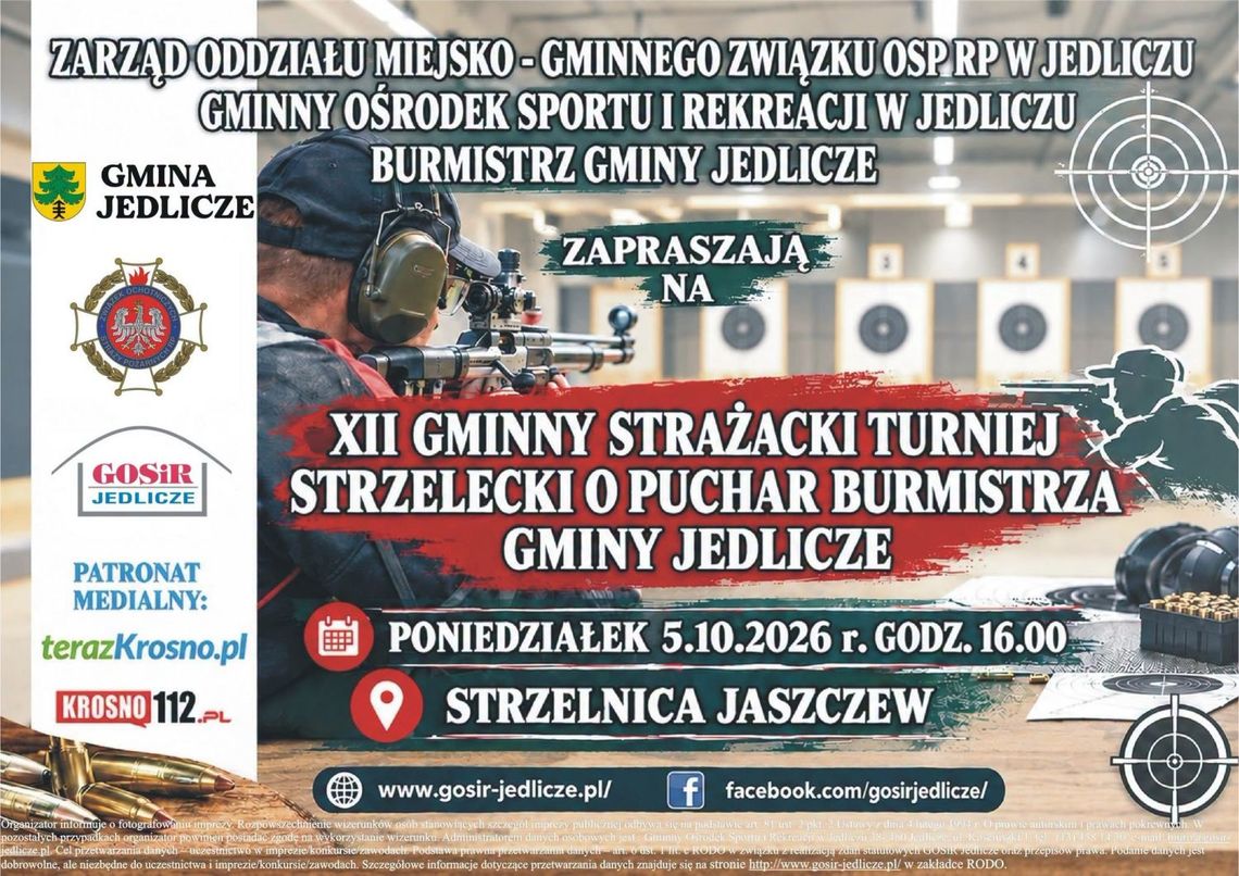 XII Gminny Strażacki Turniej Strzelecki o Puchar Burmistrza Gminy Jedlicze Plakat zapraszający na XII Gminny Strażacki Turniej Strzelecki o Puchar Burmistrza Gminy Jedlicze