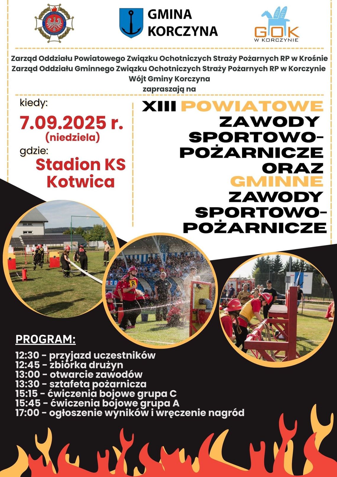 XIII Powiatowe Zawody Sportowo-Pożarnicze Plakat promujący zawody sportowo-pożarnicze w Korczynie
