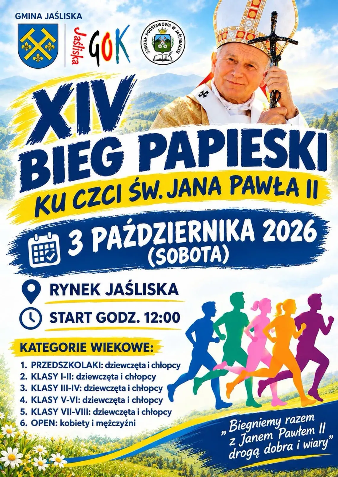Plakat XIV Biegu Papieskiego ku czci św. Jana Pawła II w Jaśliskach